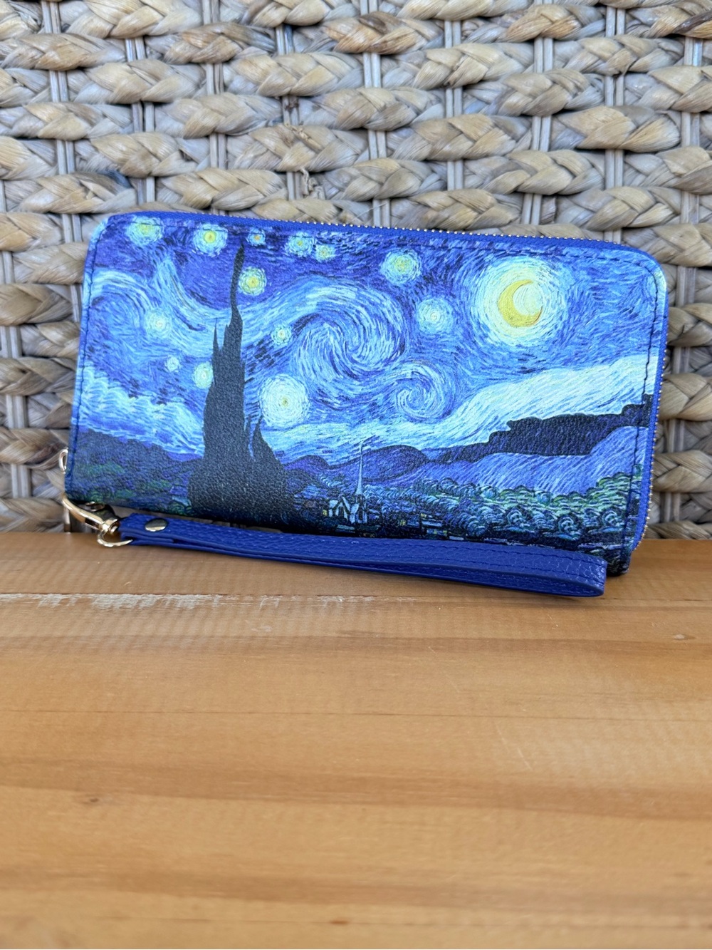 Monarque Blue Printed Zip Wristlet Starry Night Design